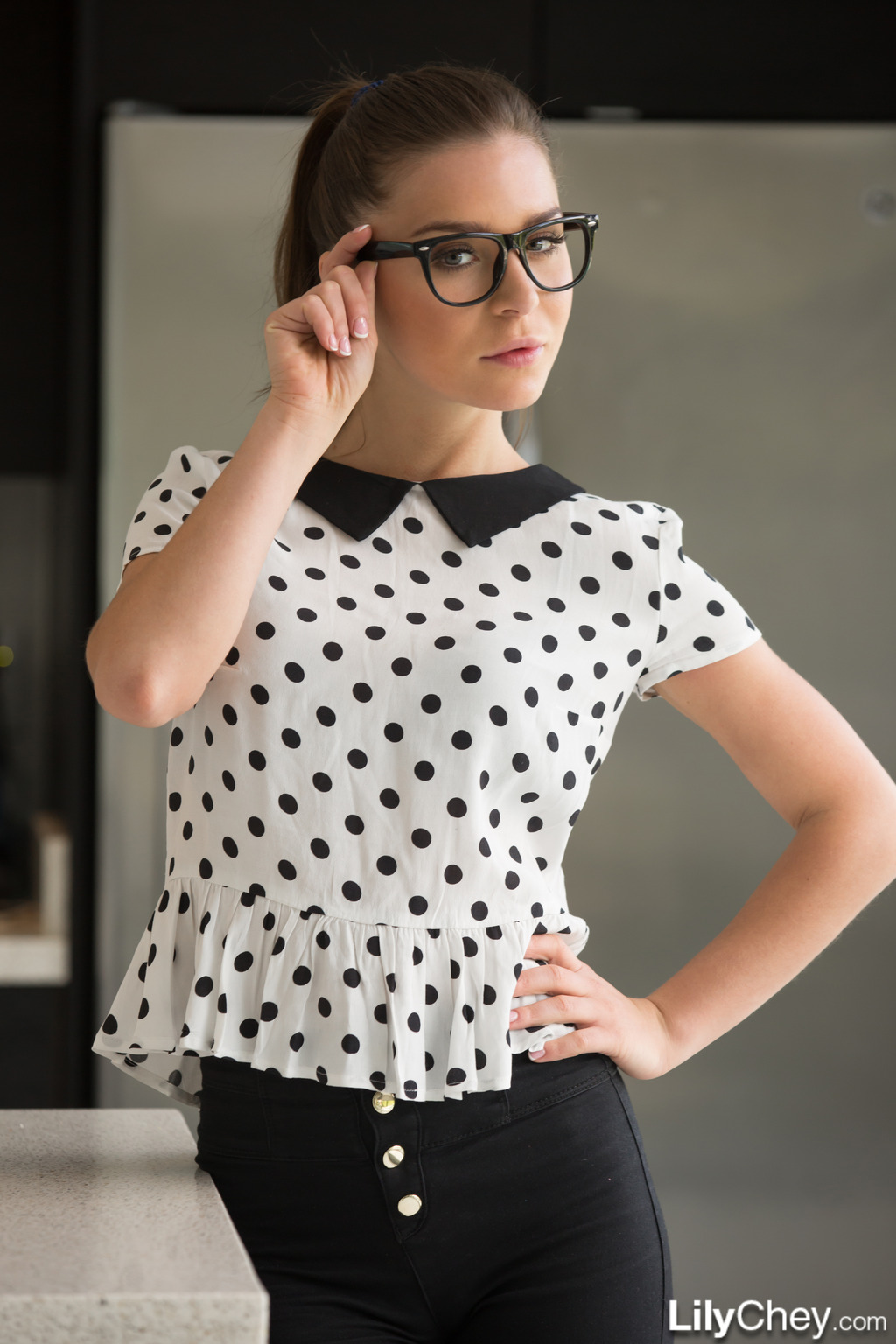Lily Chey In Polkadots N Glasses 02