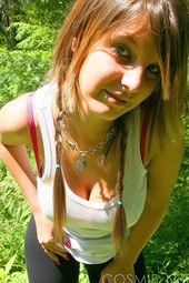 Busty teen brunette shows her boobs