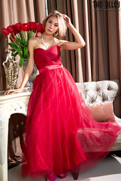 Elegant Asian Babe In Red Dress