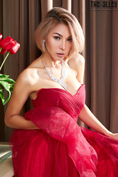 Elegant Asian Babe In Red Dress